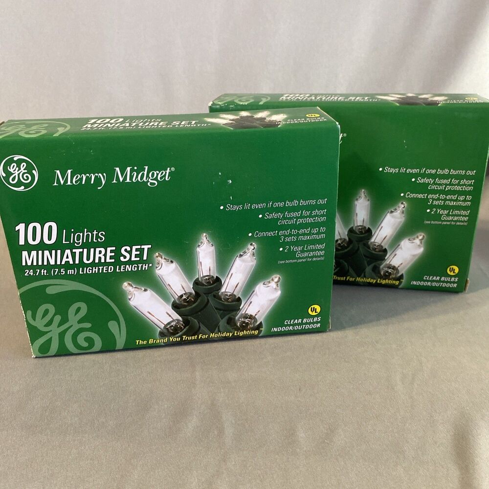 2 Boxes GE Merry Midget 100 White Miniature String Light Set 24.7' New Old Stock